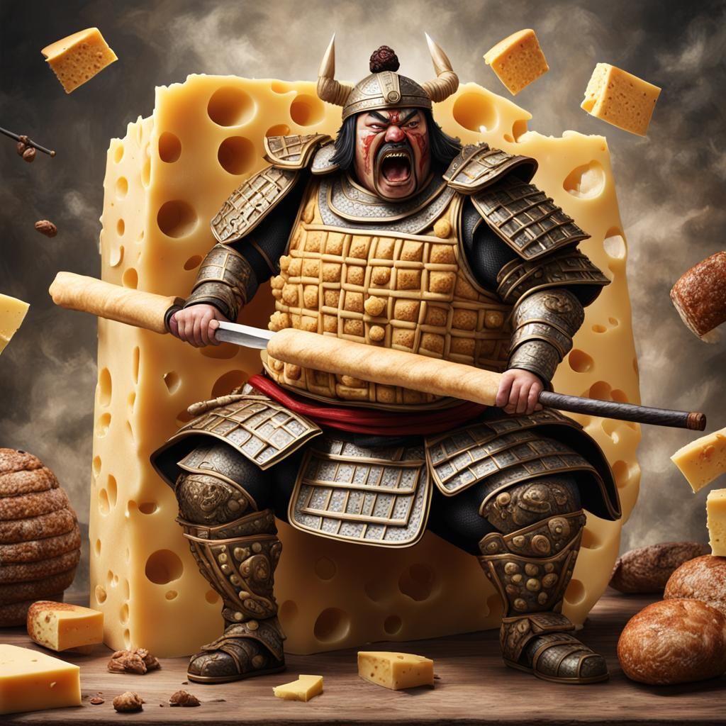 Hyper Realistic Samurai Cheese Warrior Versus Sumo