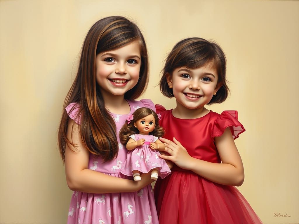 Two Happy Girls Posing in James Gurney Style