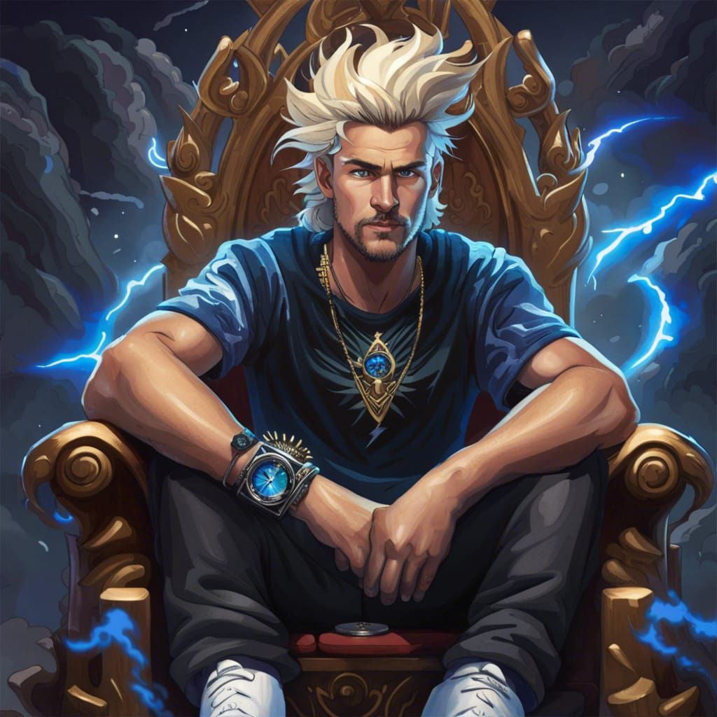 Gigachad on Throne in Cyber City, 3D Rendered