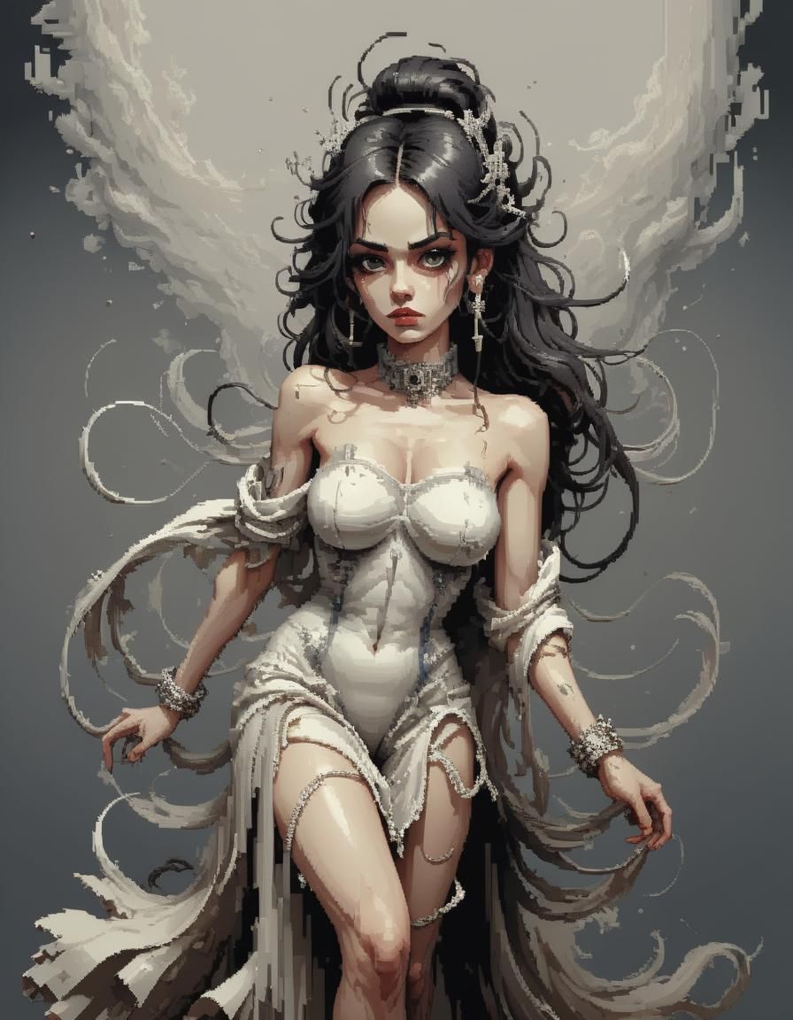 Dynamic Feminine Figure in 8-bit Pixel Art