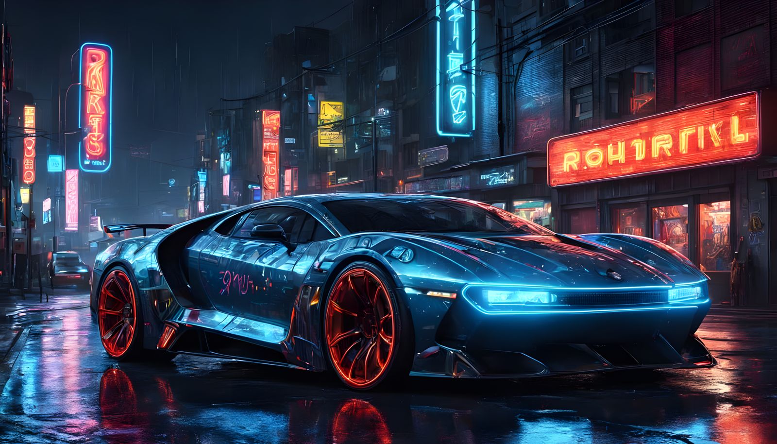 Neon Demon Cybercar in Hyperrealistic Sci-Fi Style