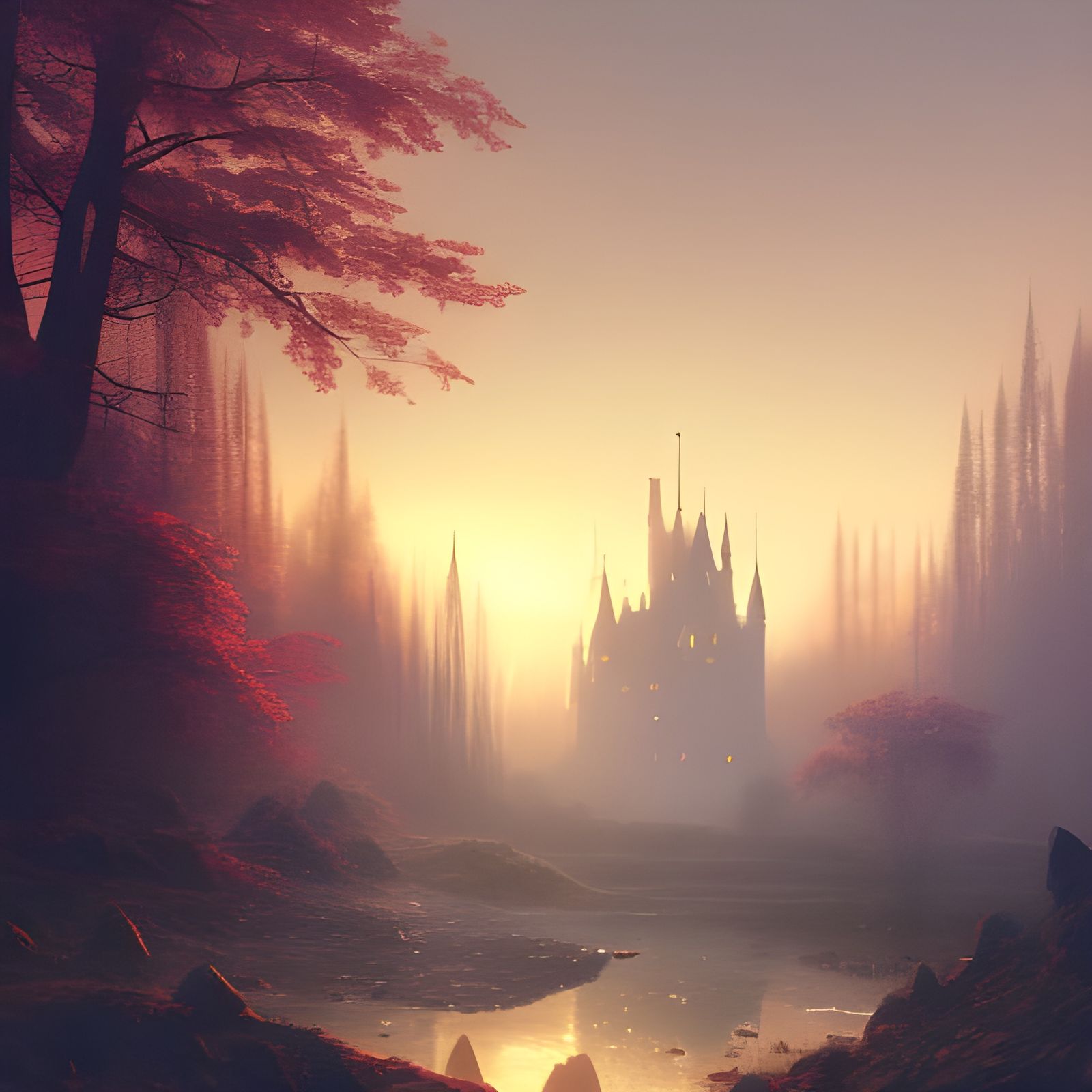 Fantasy Castle in Fog, Dark Fantasy Concept Art
