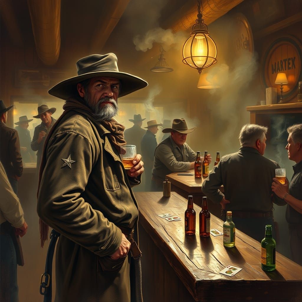 Cowboy Orders Sarsaparilla at Dimly Lit Saloon