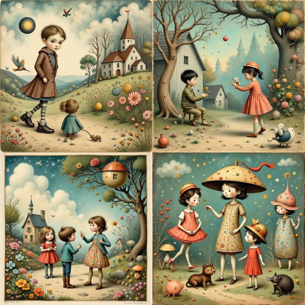 Surreal Children's Playtime in Vintage French Style