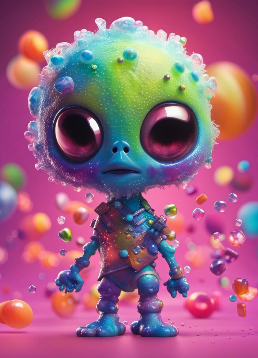Adorable Candy Alien in Hyper-Realistic Splash Art