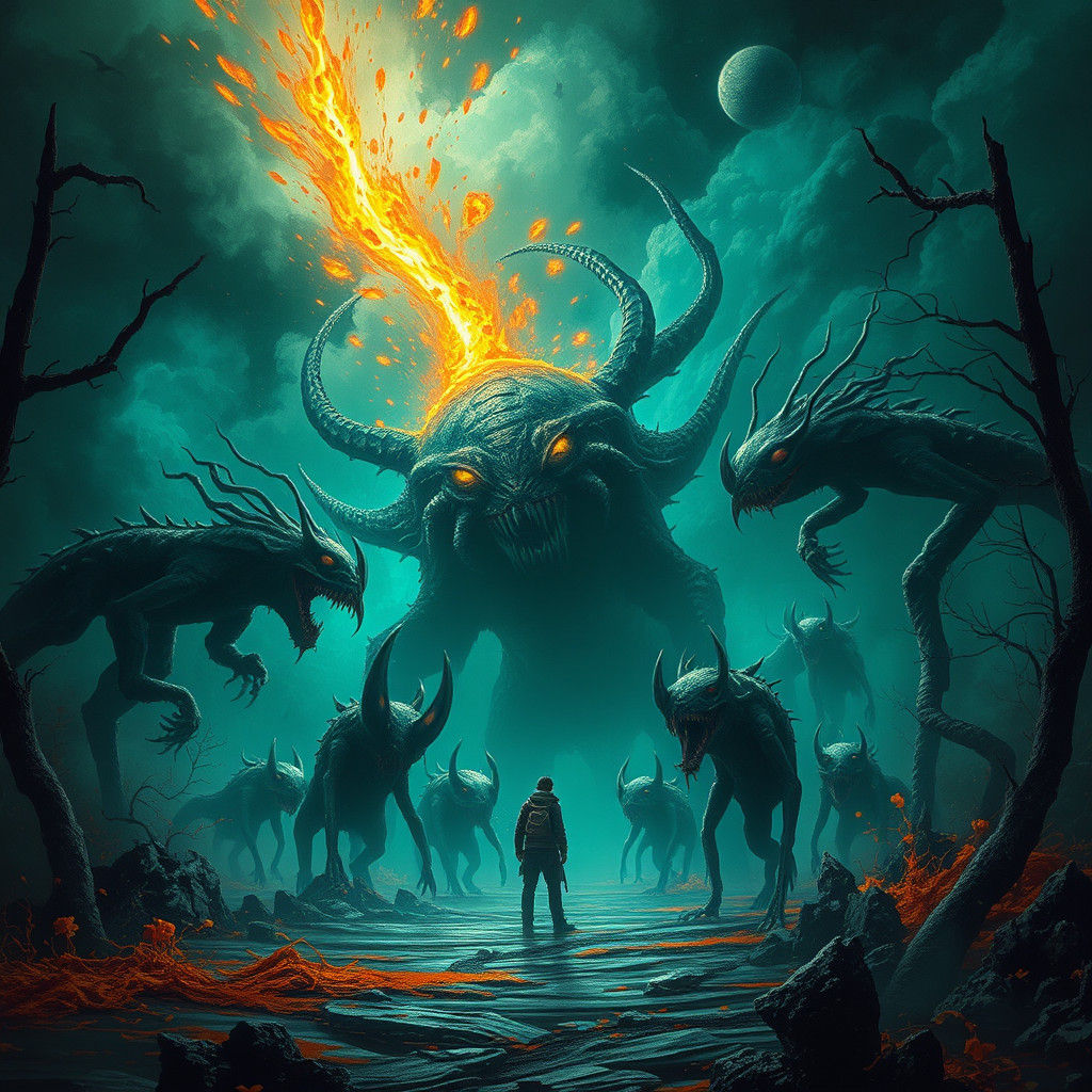 Nightmarish Creatures Emerge in a Dark Landscape