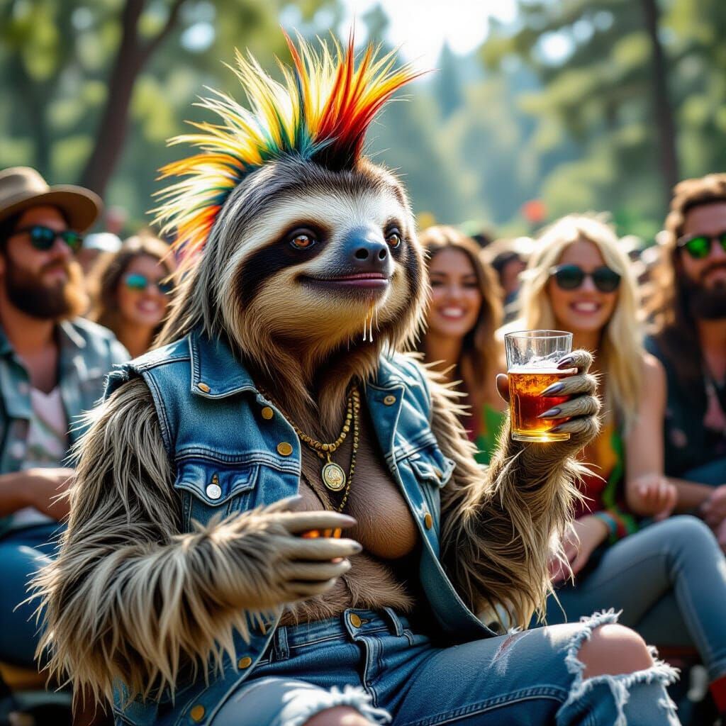 Punk Sloth Rocking Out at Woodstock Concert