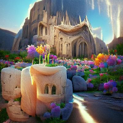 Blooming Flower Castle in Fantasy Landscape