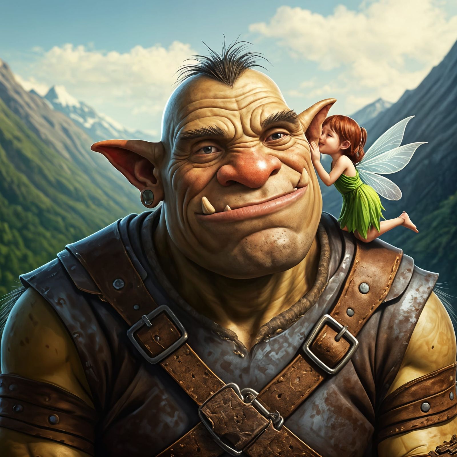 Orc and Fairy Friendship: A Whimsical Fantasy Portrait