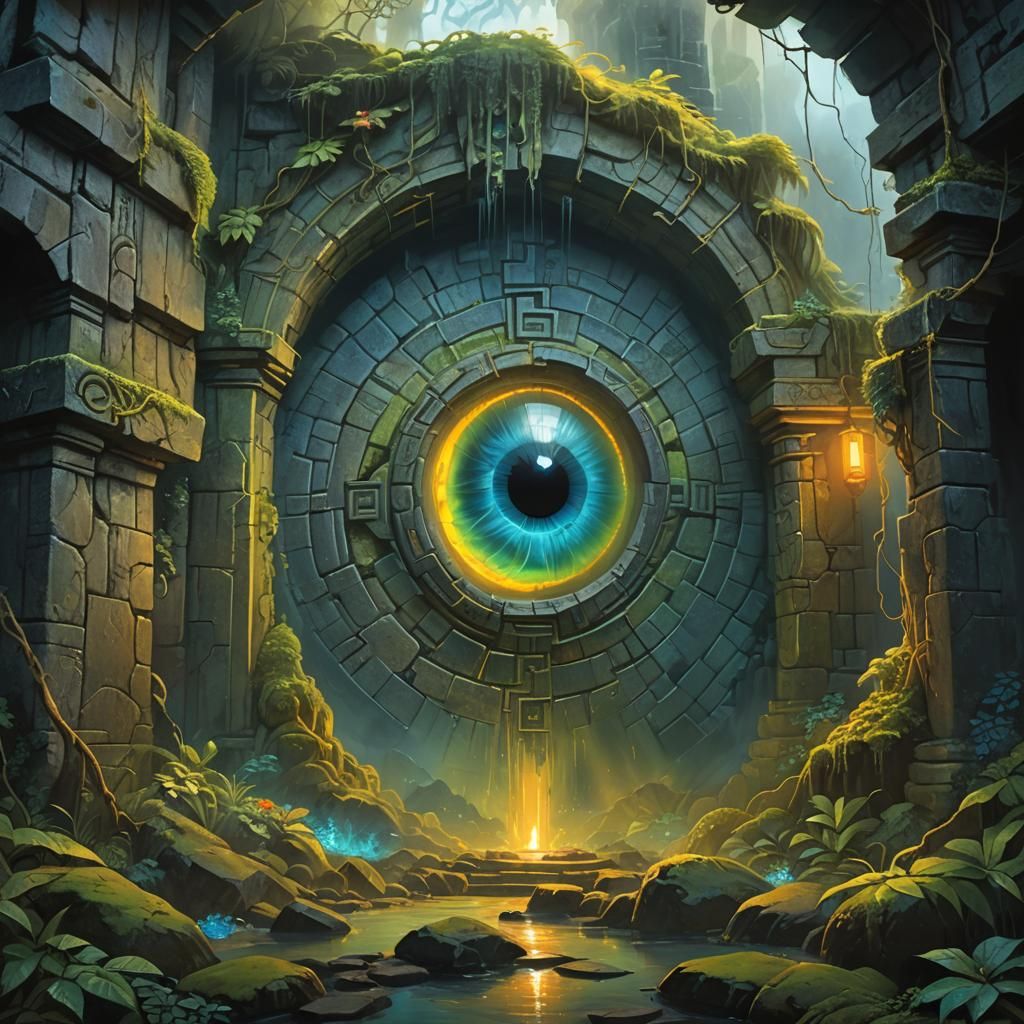 Kanaloa's Glowing Eye in Ancient Ruins: Fantasy Art