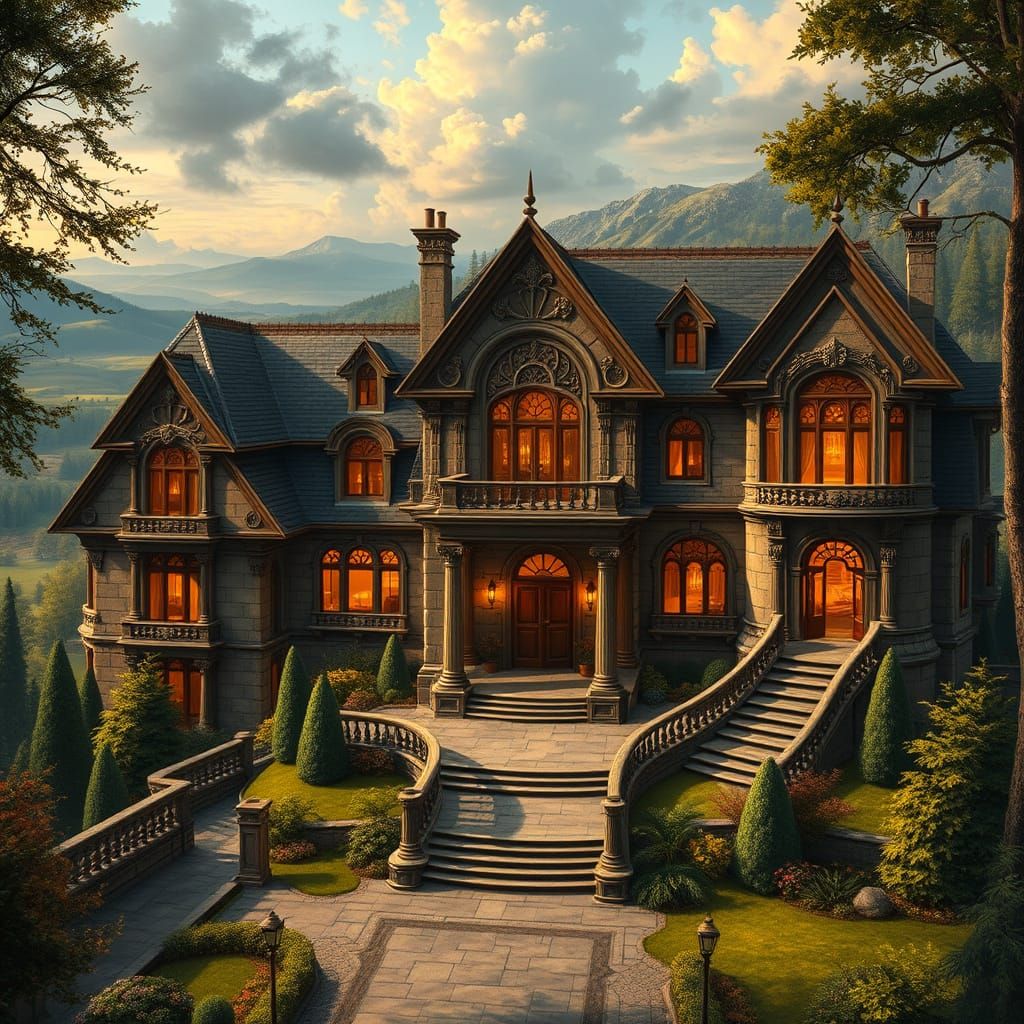 Stately Manor House in Golden Light