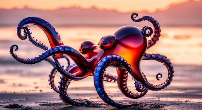 Detailed Glass Octopus with Unique Coloration