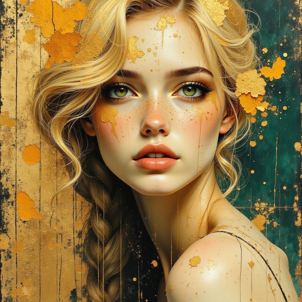 Beautiful Woman with Blonde Braid in Pencil and Acrylic