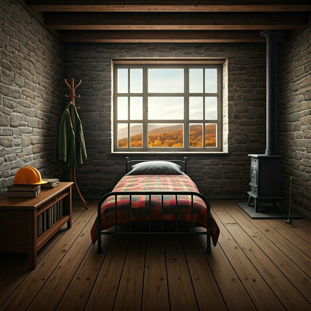 Rustic Chamber with Autumn View, Digital Matte Painting