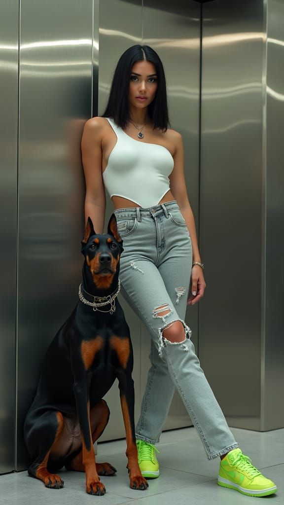 Urban Lifestyle Photo of Woman with Doberman