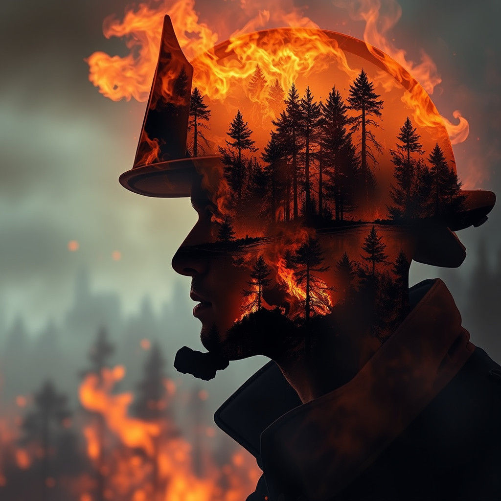 Firefighter Silhouette Amidst Forest Fire