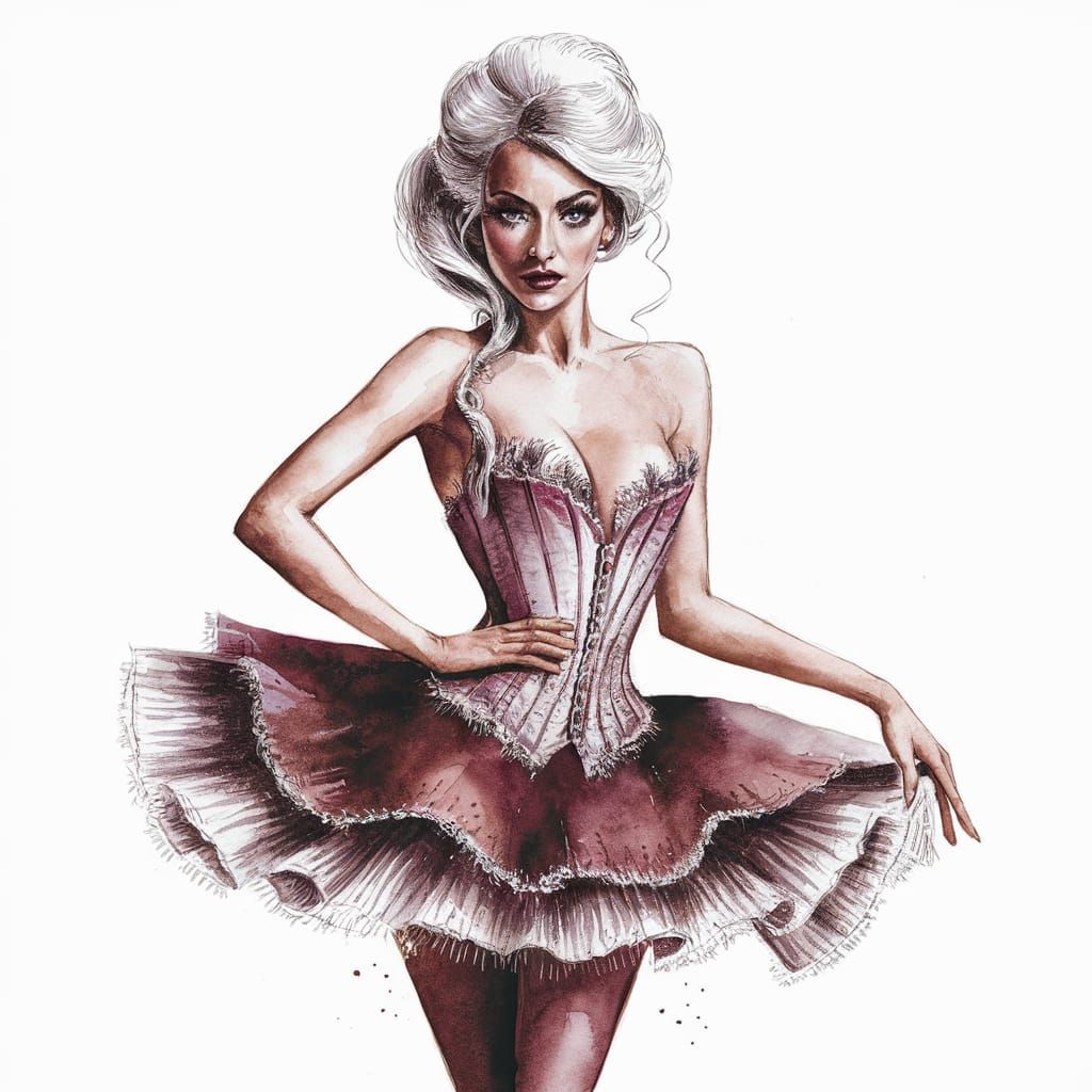 Elegant Moulin Rouge Dancer in Watercolor