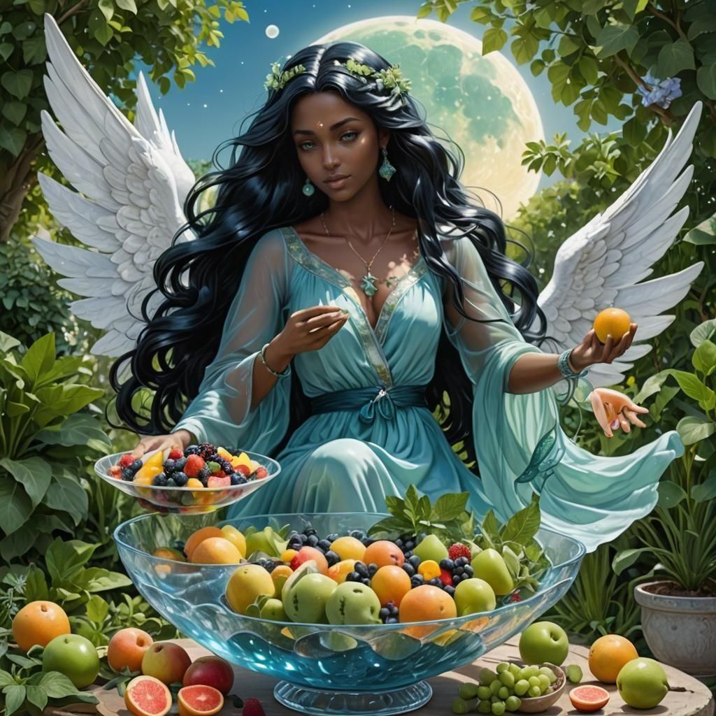 Guardian Angel with Fruit Salad, Crystal Bowl