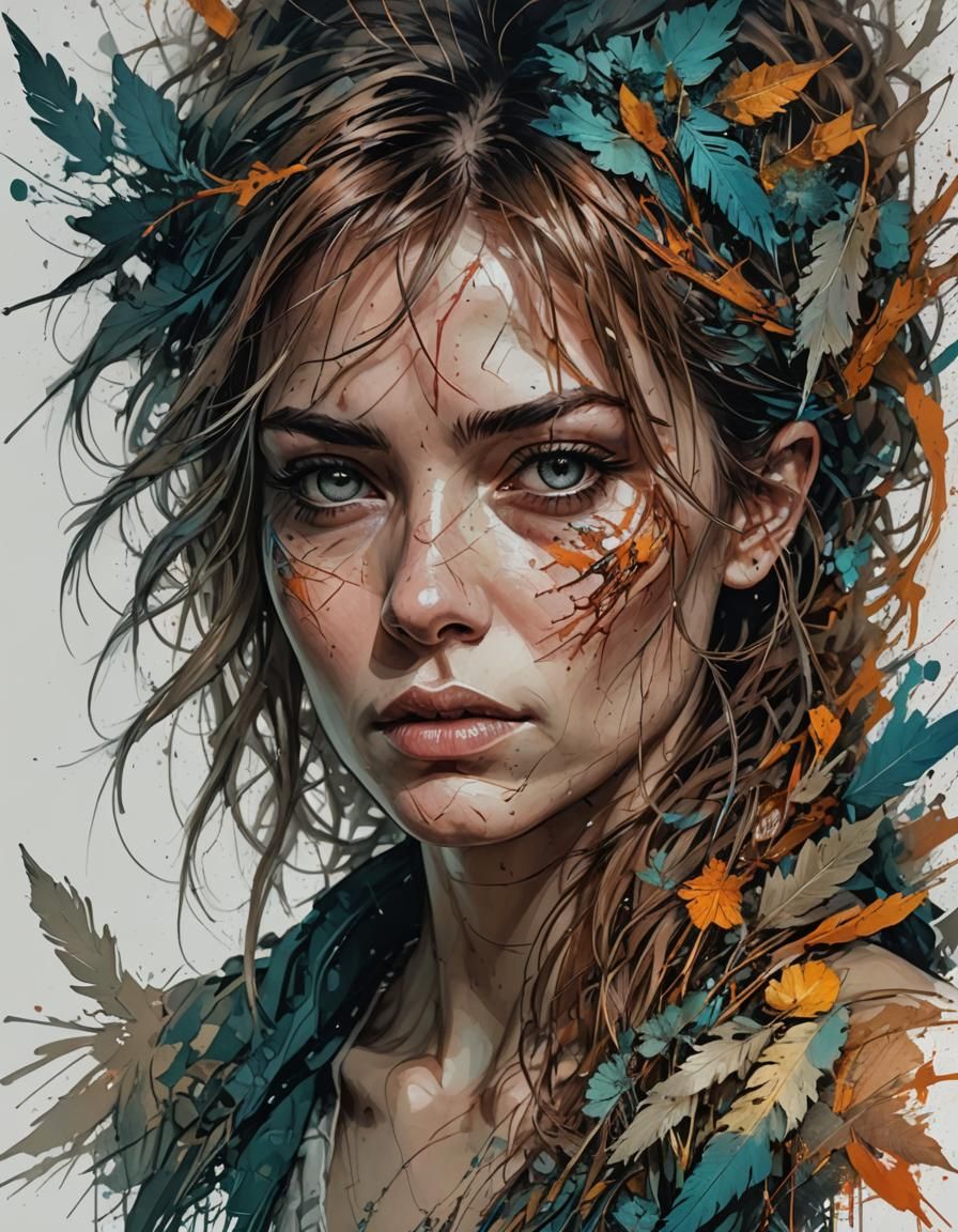 Detailed Portrait in Mixed Media Style