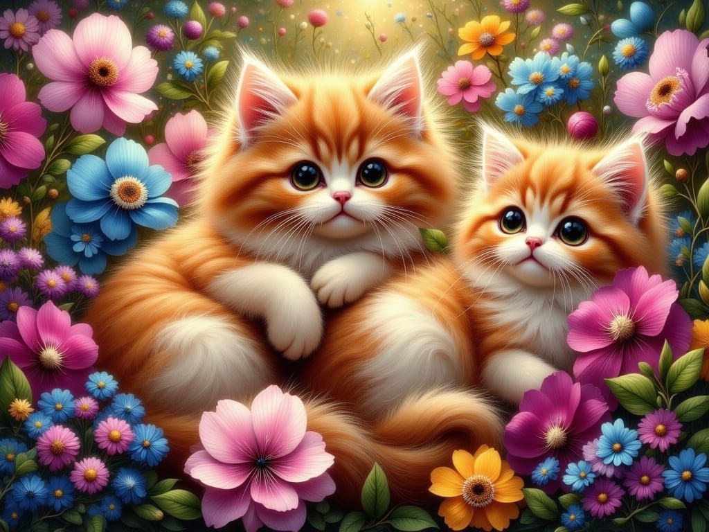 Dreamy Persian Kittens in Vibrant, Golden Light