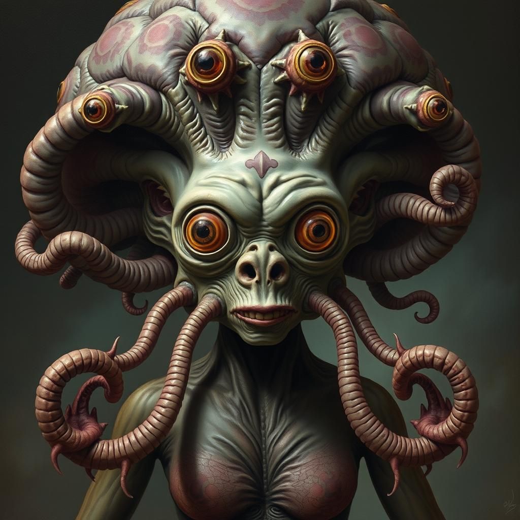 Dreamy Hybrid Creature Inspired by Bosch and Lovecraft