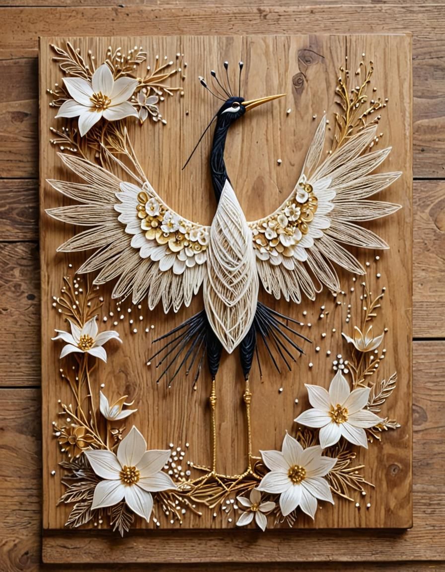 "String art. Japanese crane