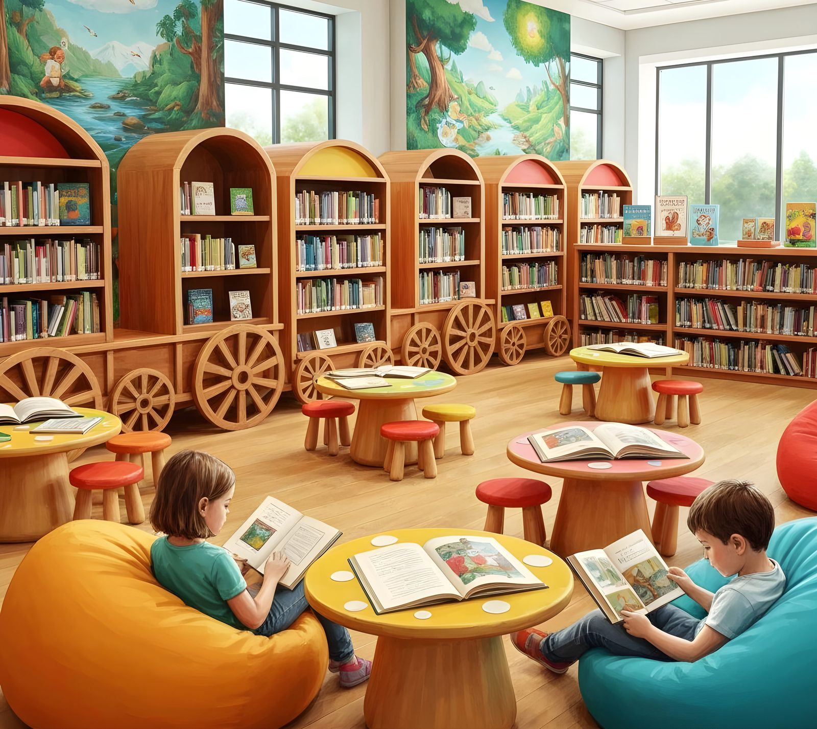 Whimsical Children's Library in Gouache Style