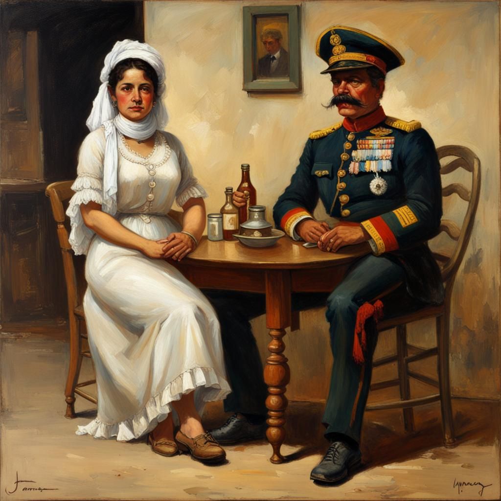 Latina Woman and Colonel as Oil Painting