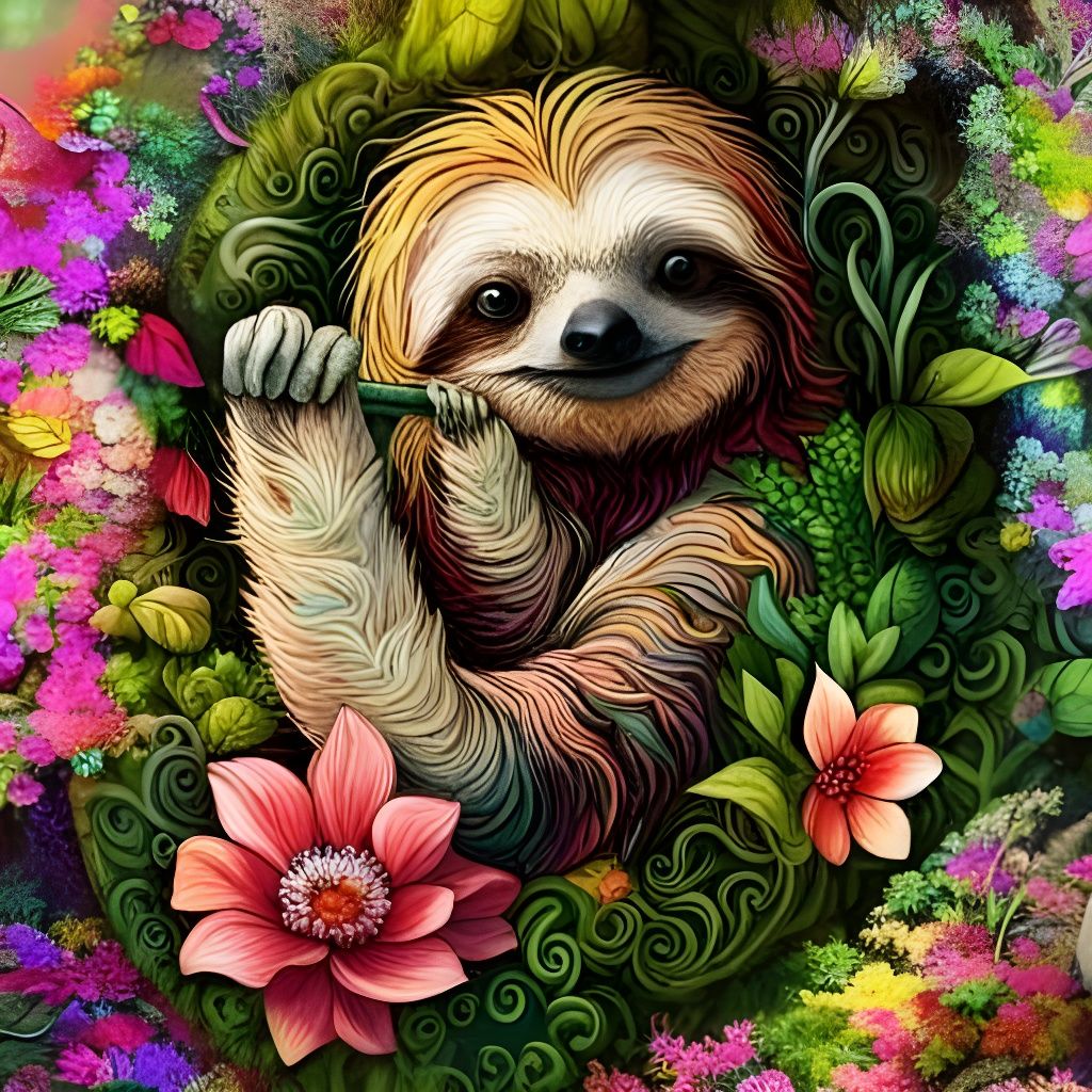 Lush Sloth in Evergreen Dreamscape
