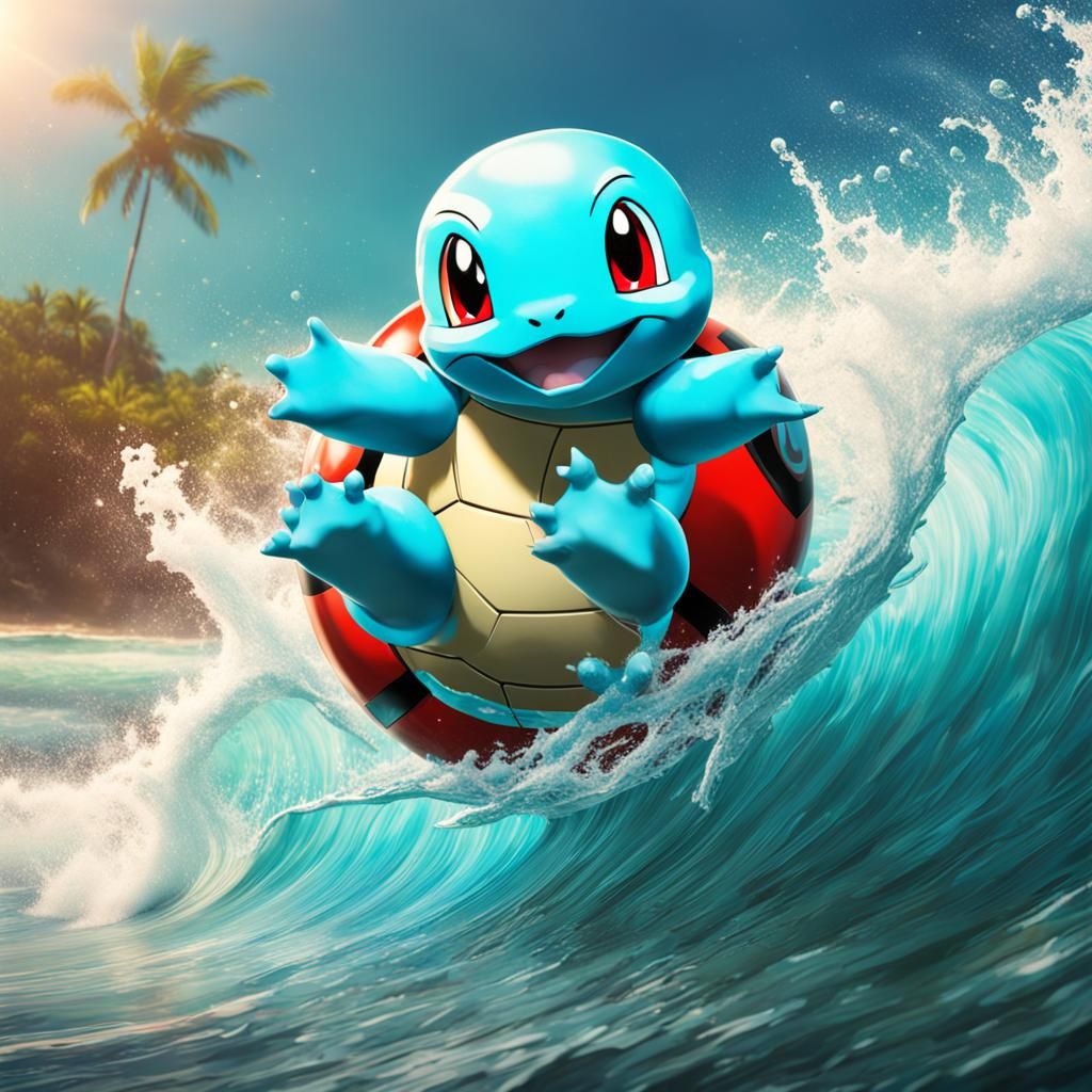 Squirtle Surfing Out of Pokeball: Splash Art