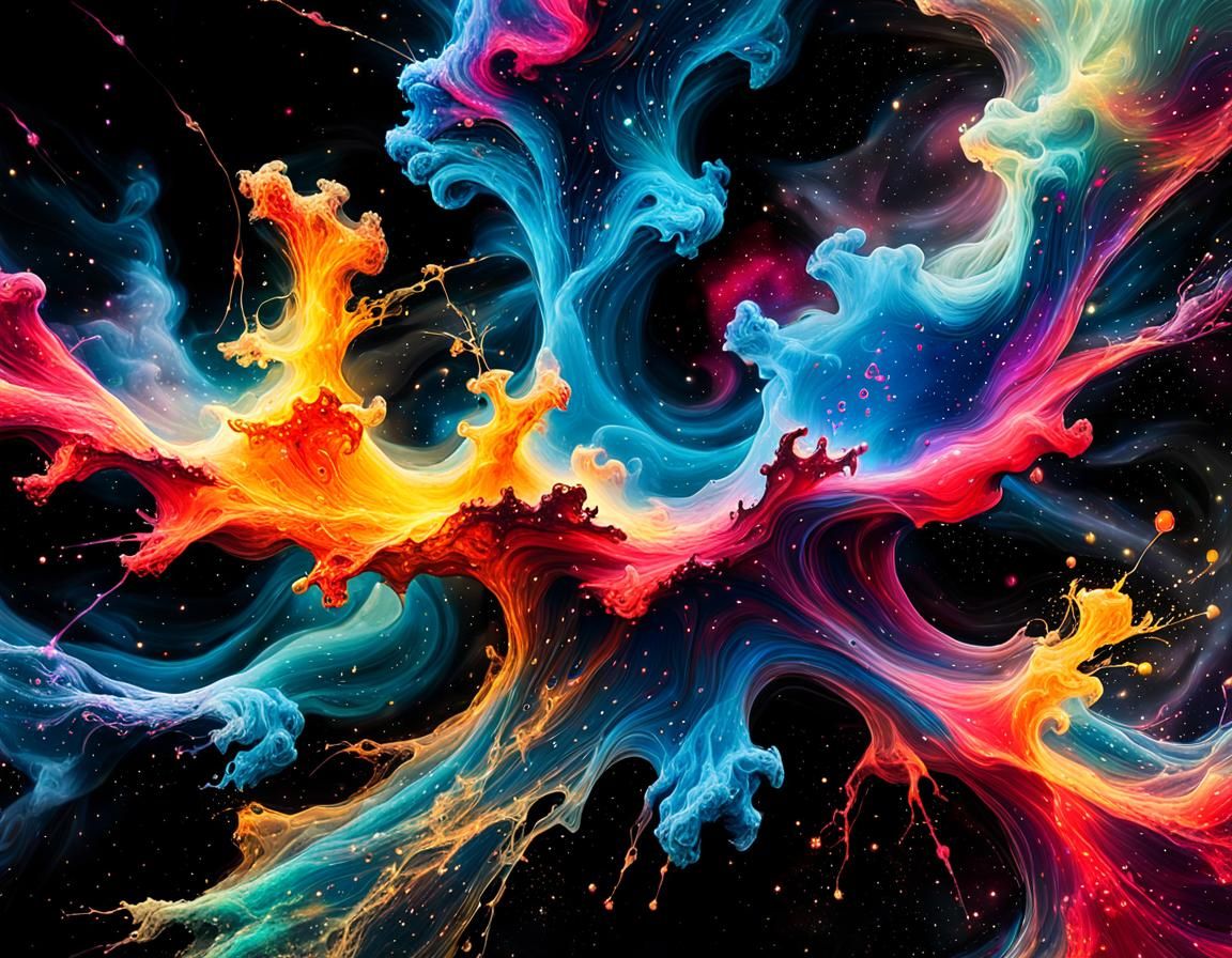 Cosmic Horsehead Nebula as Ink Splatter Art