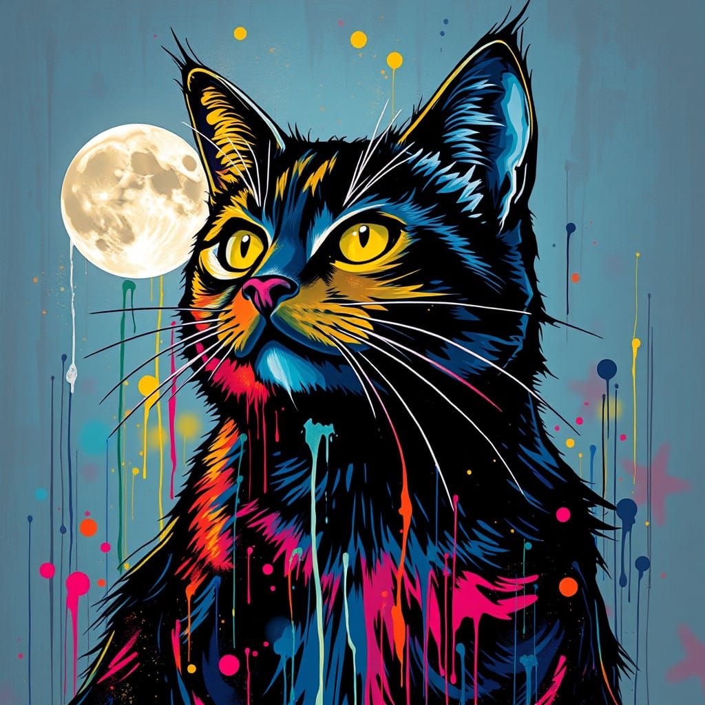 Graffiti Cat Illuminated by the Full Moon