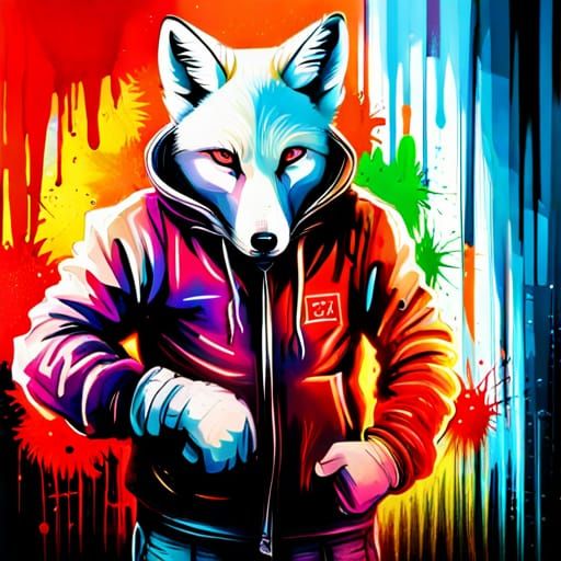 Fox in Hoodie Graffiti Art