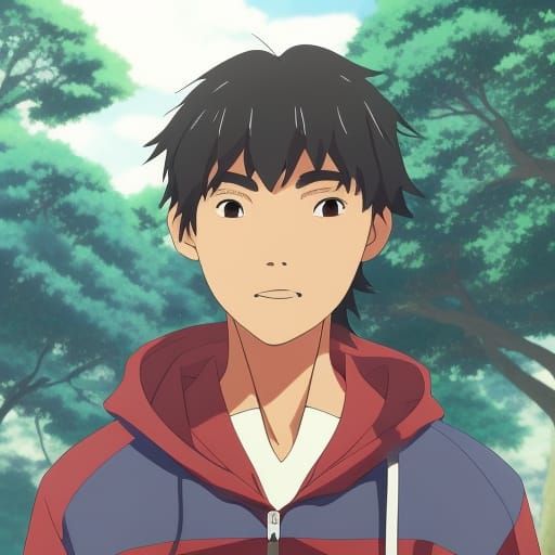 Anime Boy with Jedi Hoodie in Ghibli Style