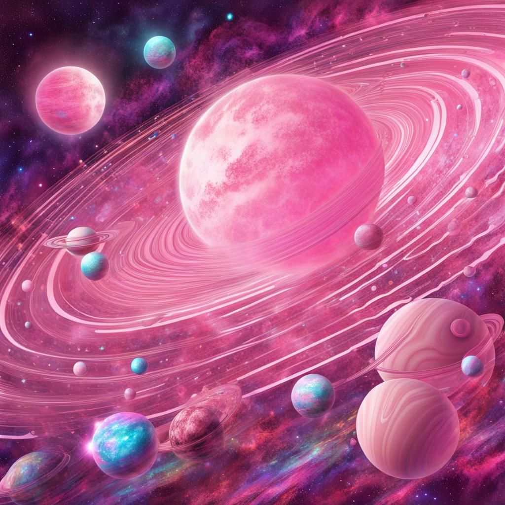 Holographic Light Pink Planets in Cosmic Illustration