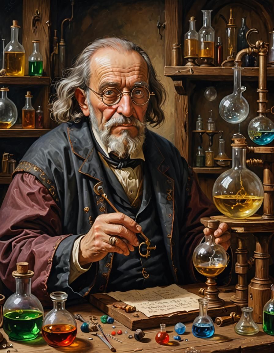 Medieval Alchemist in Oil Painting Style