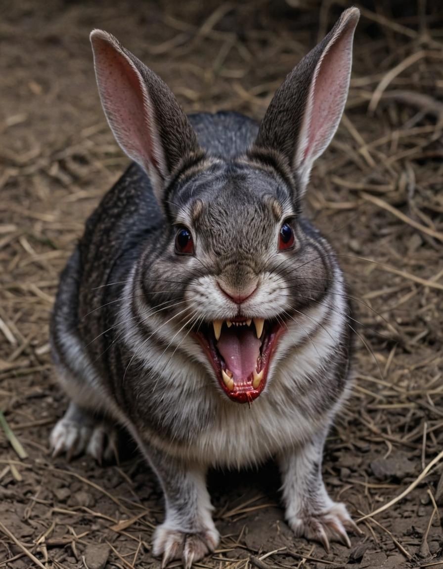 Cartoon Vampire Rabbit with Fangs