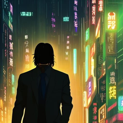 Cyberpunk Assassin in Anime Key Visual Style