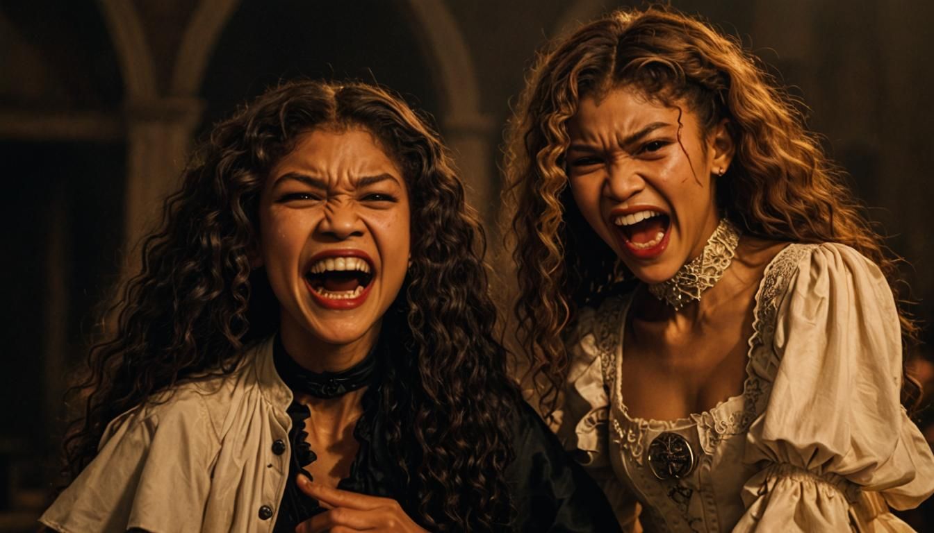 Vampire Transformation: Two Women with Pointed Teeth