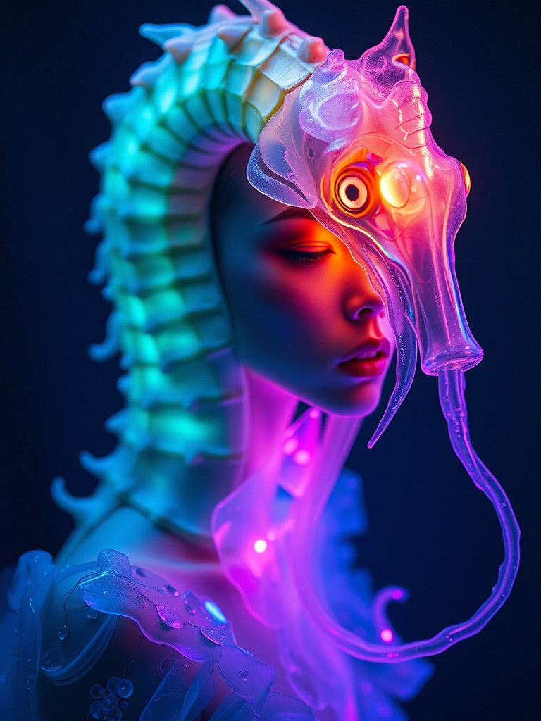 Bioluminescent Seahorse Woman: A Surreal Portrait