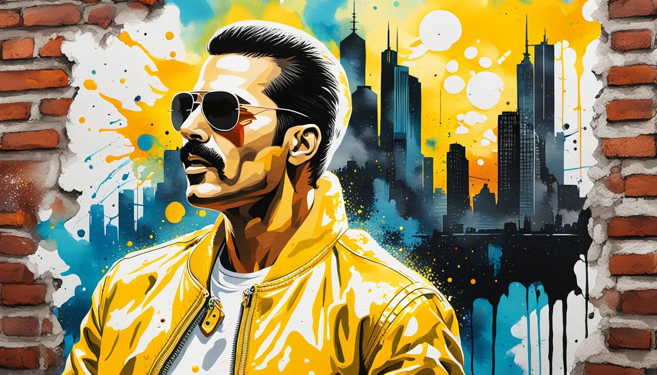 Freddie Mercury Pop Art Portrait with Fantasy Mural