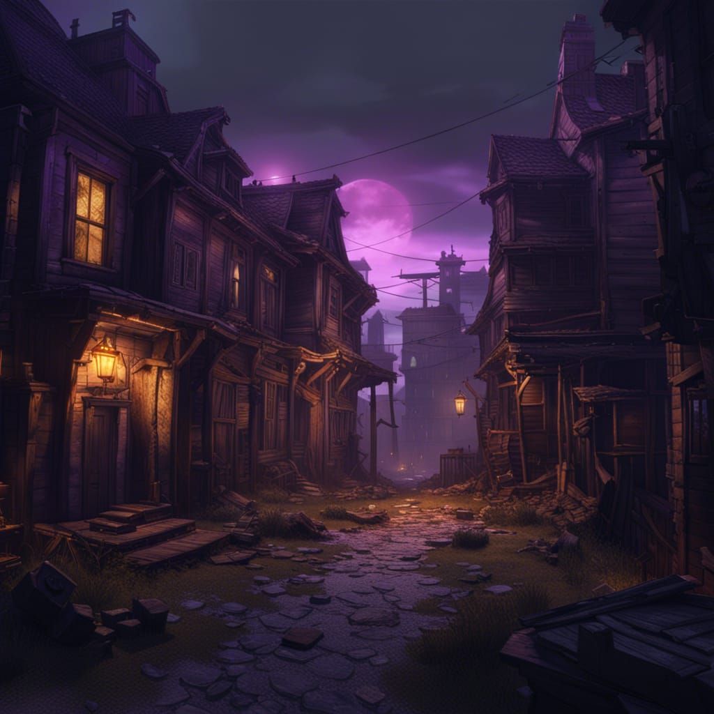 Dark Fantasy Abandoned Town: Hyperdetailed Concept Art