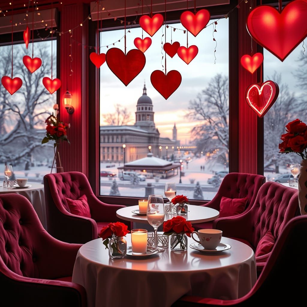 Romantic Cafe Scene in Warm, Whimsical Lighting