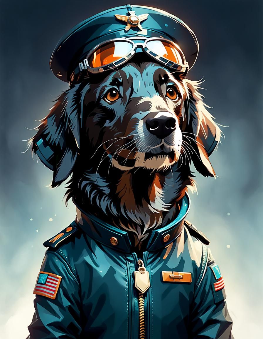 Flat-Coated Retriever Pilot in Digital Painting Style