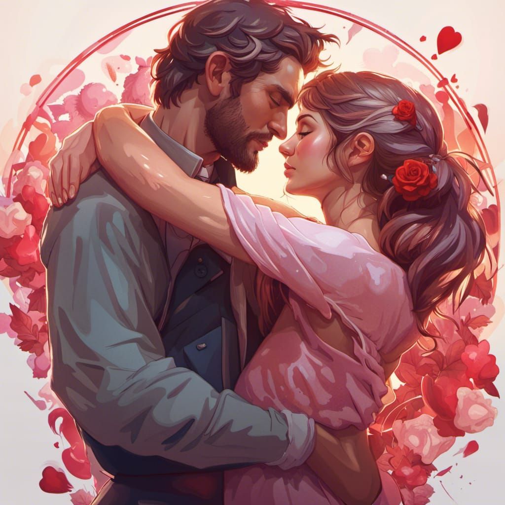 Happy Couple Embrace: Valentine's Day Digital Art