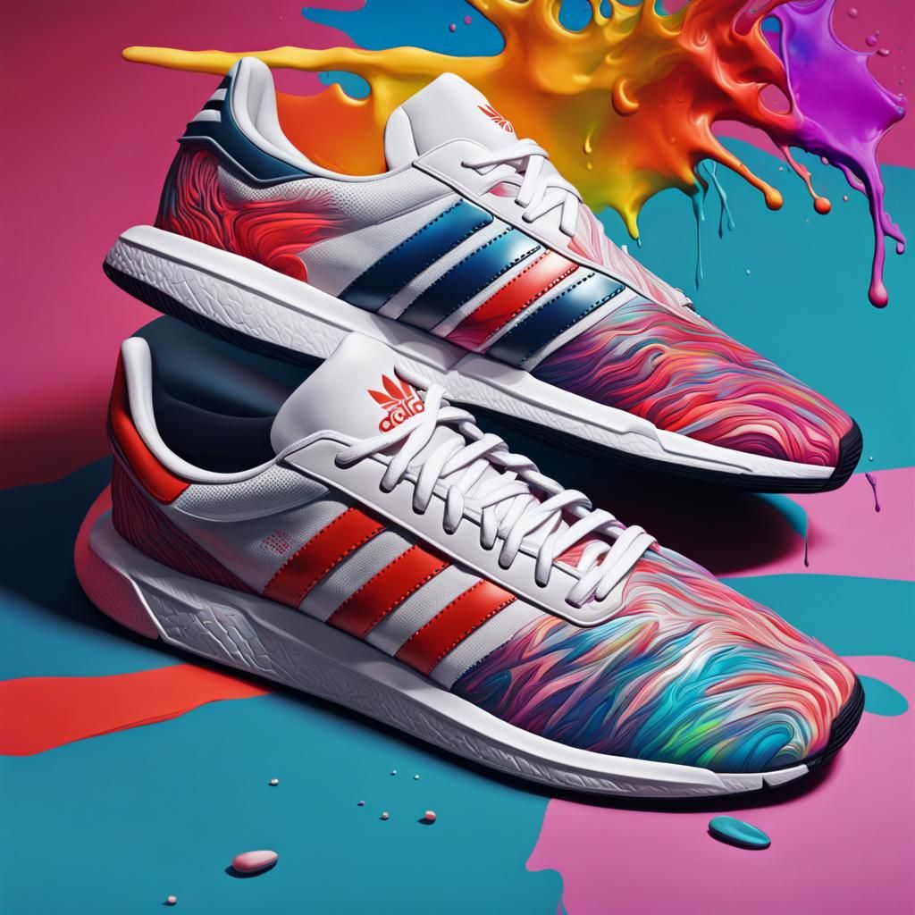 Hyperrealistic Adidas Shoe in Splash Art Style