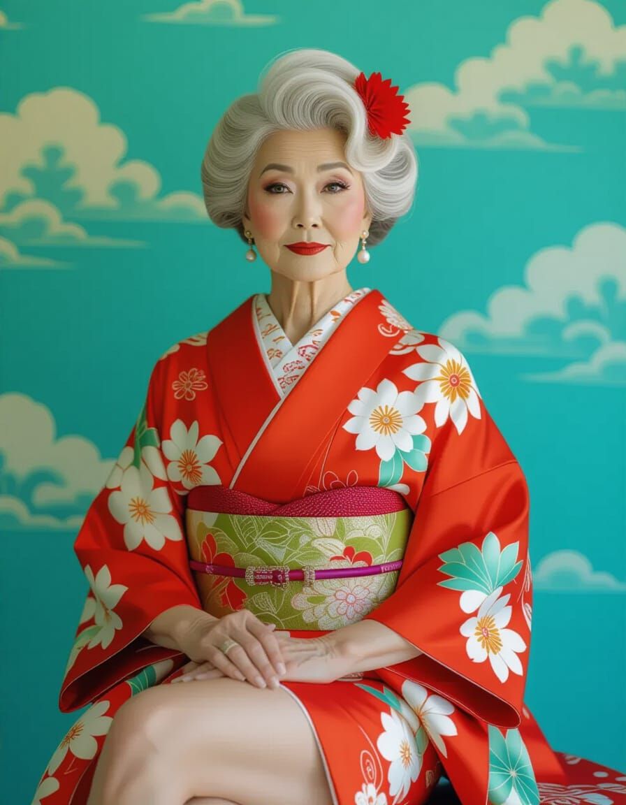 Elegant 70-Year-Old Japanese Lady in Haute Couture