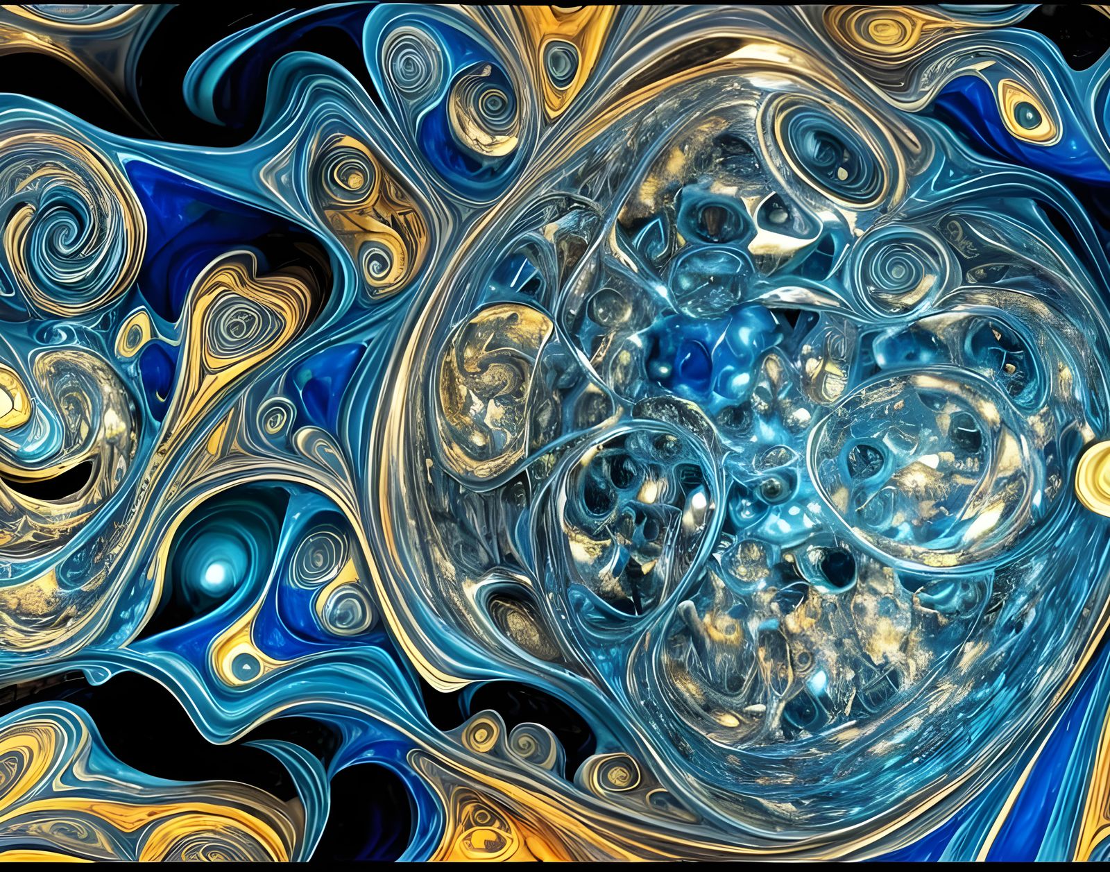 Surreal, Non-Euclidean Landscape in Deep Blues