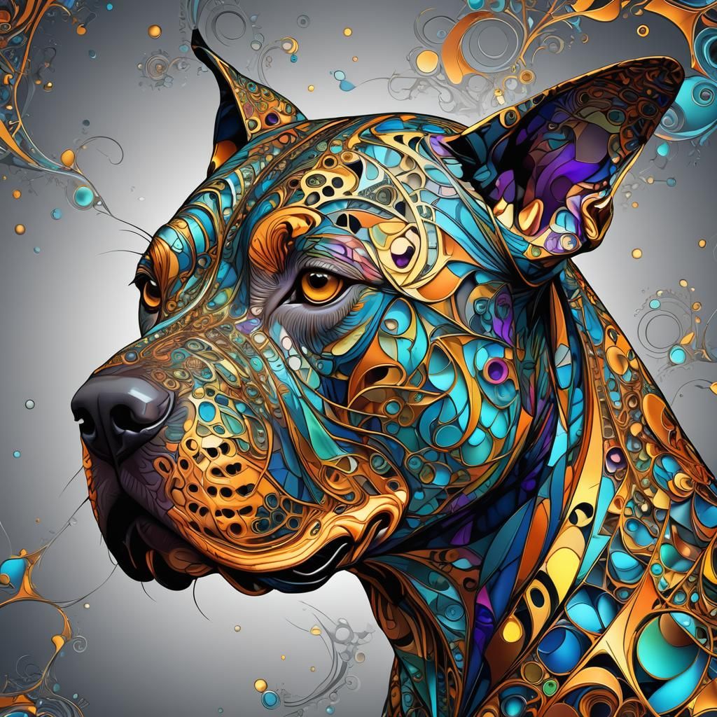 Abstract Fractal Pitbull Head in Psychedelic Digital Art