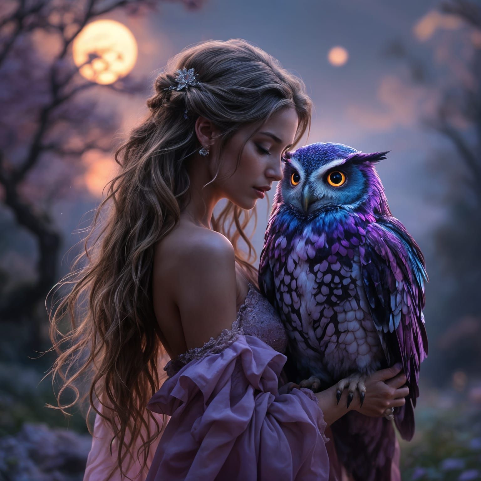 Enchanted Princess Under Moonlit Skies in Dreamlike Matte Pa...